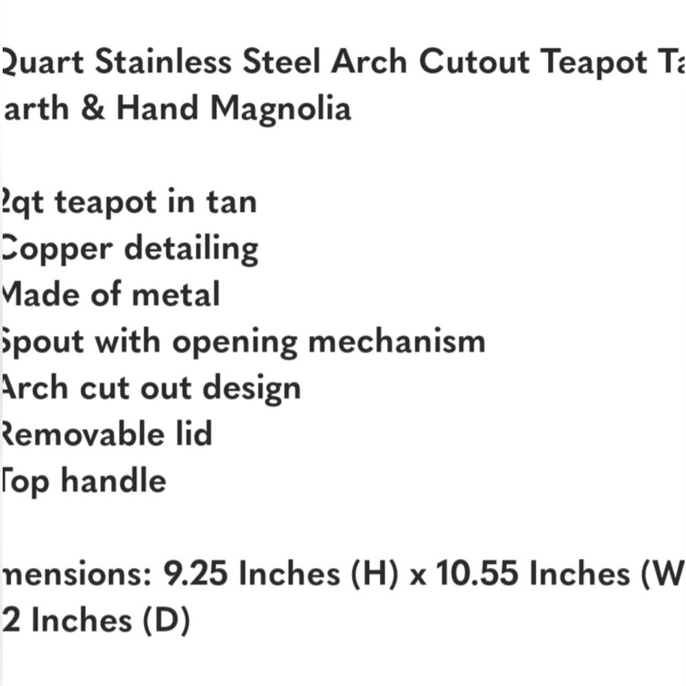 HEARTH & HAND NWT stainless steel teapot -2qt -brown - Picture 5 of 7